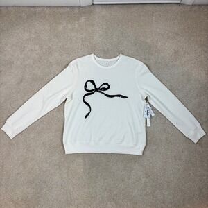 Caslon Nordstrom Ivory Sequin Bow Sweatshirt Womens Medium‎ NWT